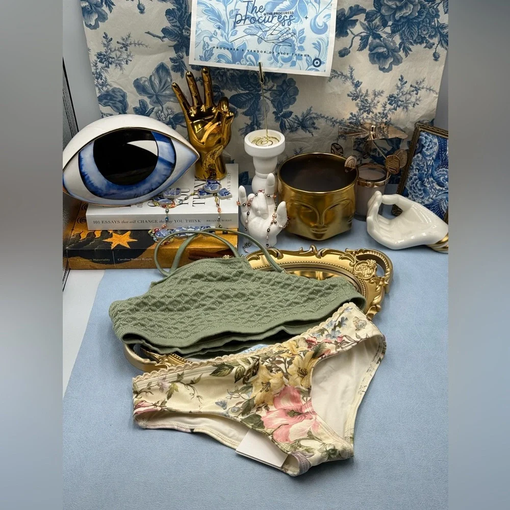 🆕 ZIMMERMANN KIDS 🧿 NWOT Waverly Knit Bandeau Bikini, Mismatched Floral Sz 10Y - Picture 4 of 14